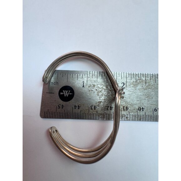 Estate Sterling Silver 925 Triple Wave Cuff Bracelet 6.5” Vintage Modernist - Picture 7 of 11